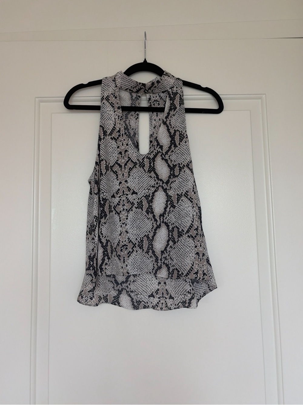 Olivaceous Snake-Print Keyhole Halter Top - Black & Cream